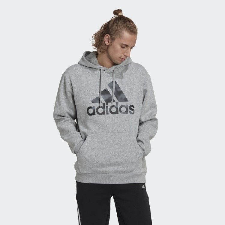Moletom Com Capuz French Terry Com Estampa Camuflada Cinza Médio Adidas