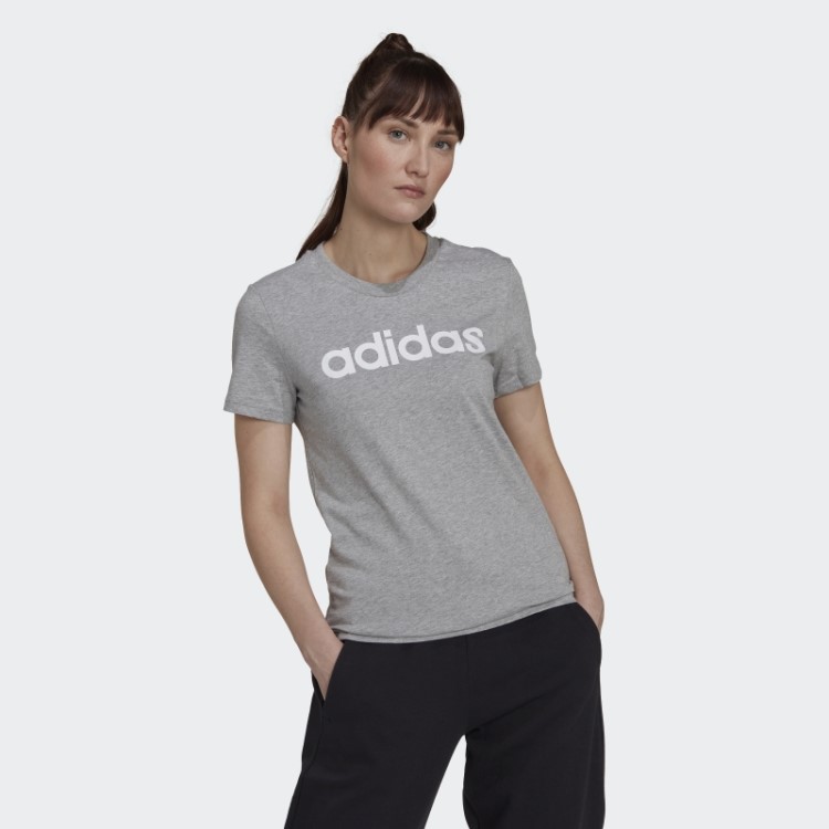 Essentials T-shirt Slim Com Logo Cinza Médio Adidas