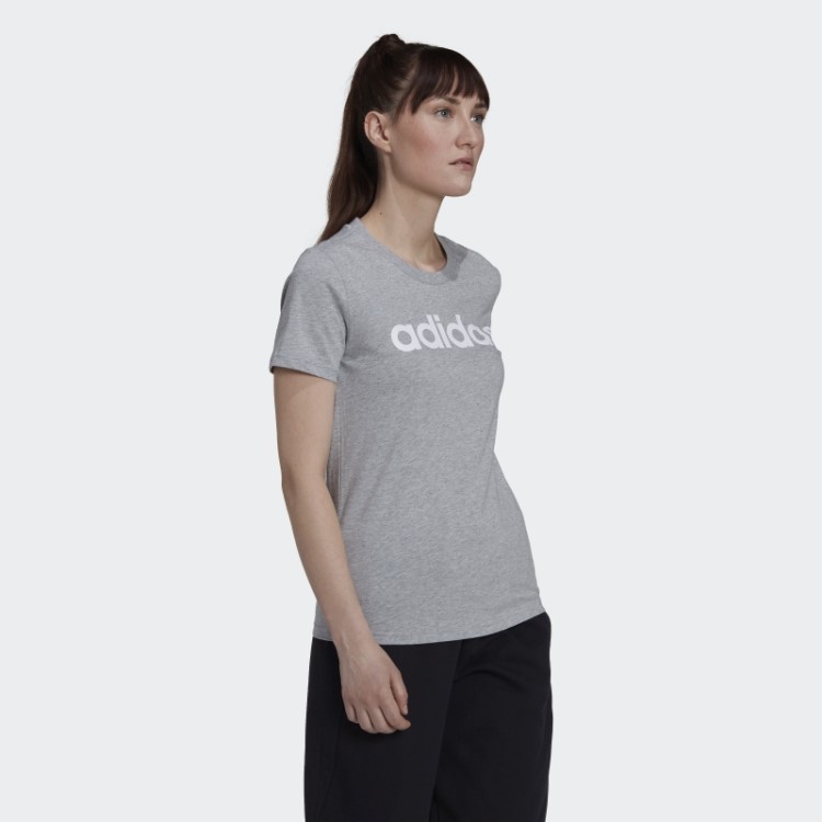 Essentials T-shirt Slim Com Logo Cinza Médio Adidas