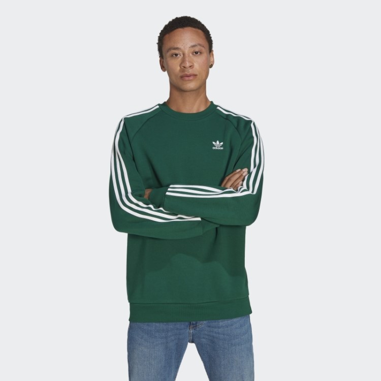 Moletom Adicolor Classics 3 Listras Da Tripulação Adidas Verde Escuro