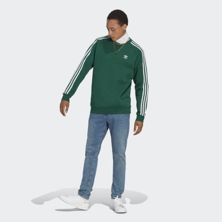 Moletom Adicolor Classics 3 Listras Da Tripulação Adidas Verde Escuro