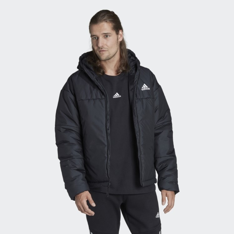 Jaqueta Bufante Com Capuz Preto Bsc 3 Listras Adidas