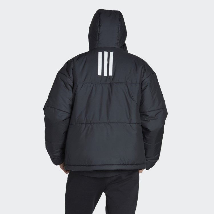 Jaqueta Bufante Com Capuz Preto Bsc 3 Listras Adidas