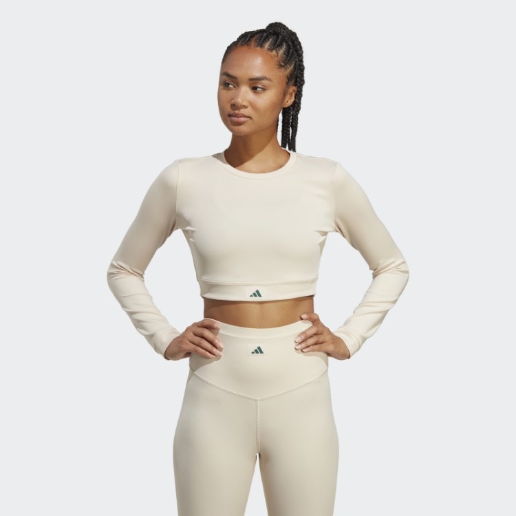 Top Cropped Manga Longa Para Clubes Esportivos De Linho Adidas