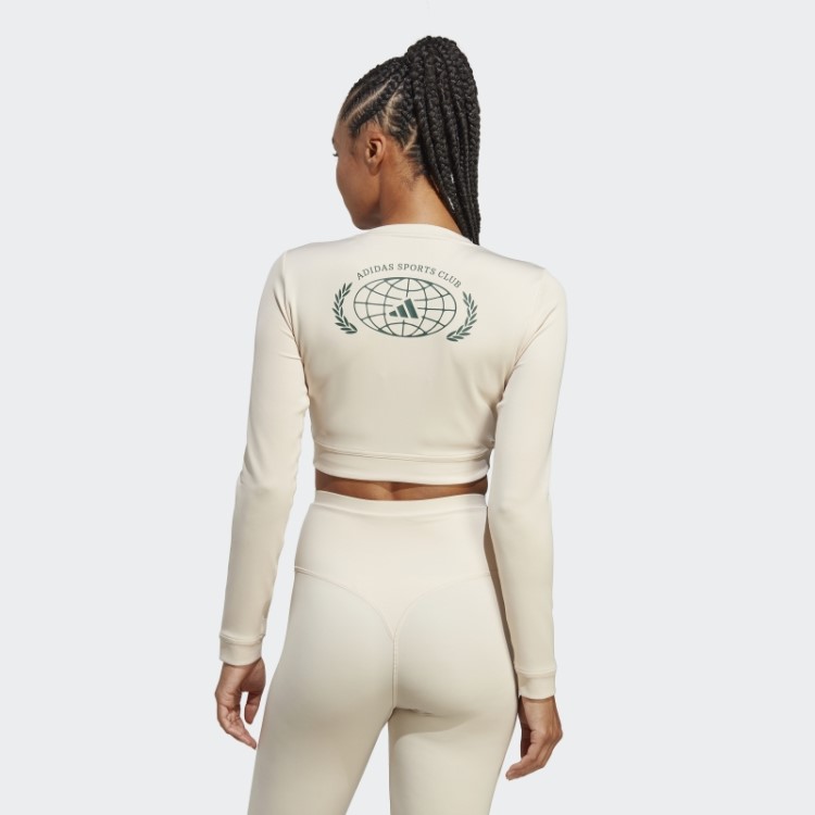 Top Cropped Manga Longa Para Clubes Esportivos De Linho Adidas
