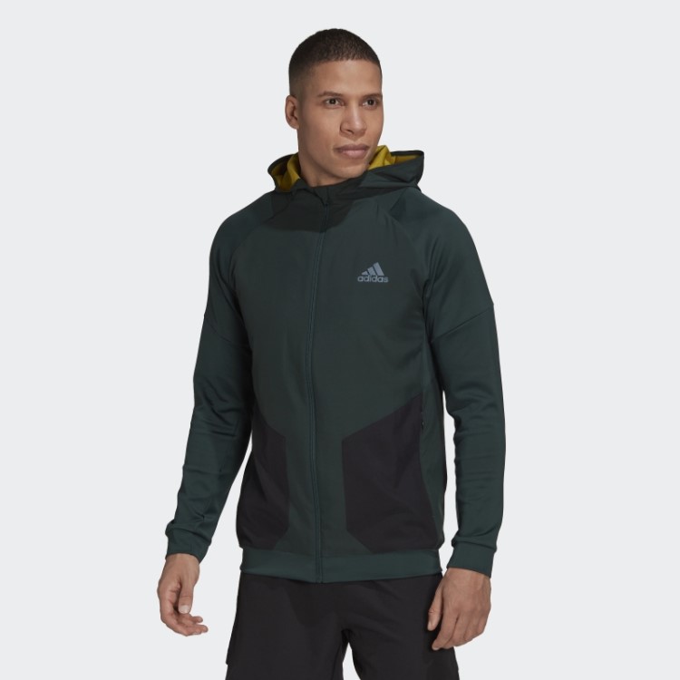 Moletom Com Capuz Verde Adidas Training Com Zíper