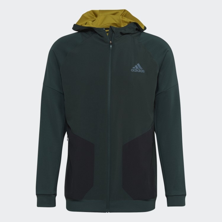 Moletom Com Capuz Verde Adidas Training Com Zíper