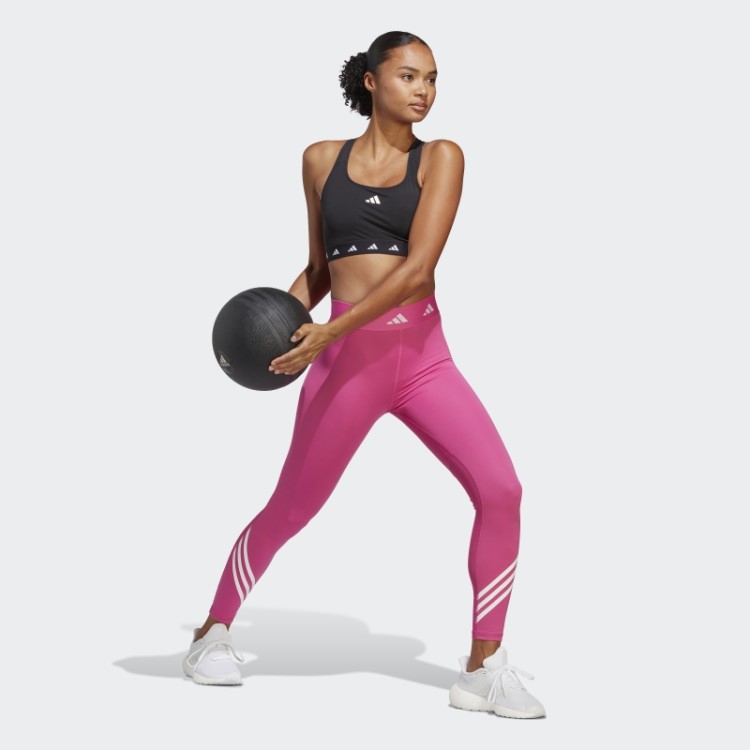 Legging Com As Três Listras Fúcsia Adidas Techfit