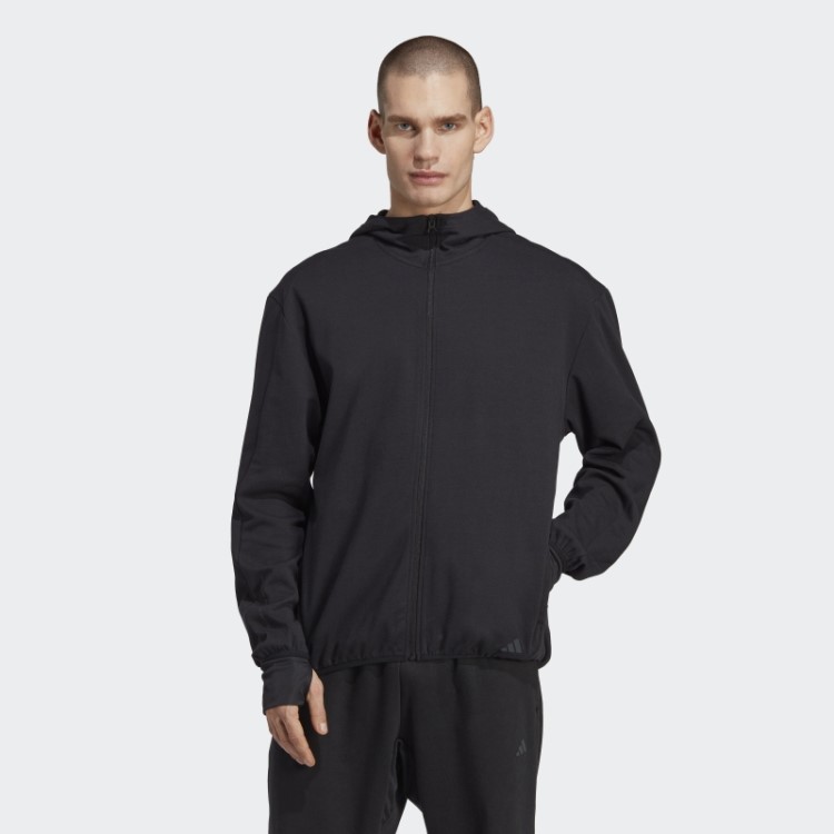 Moletom Preto Com Capuz Aeroready E Zíper Completo Para Yoga Base Adidas
