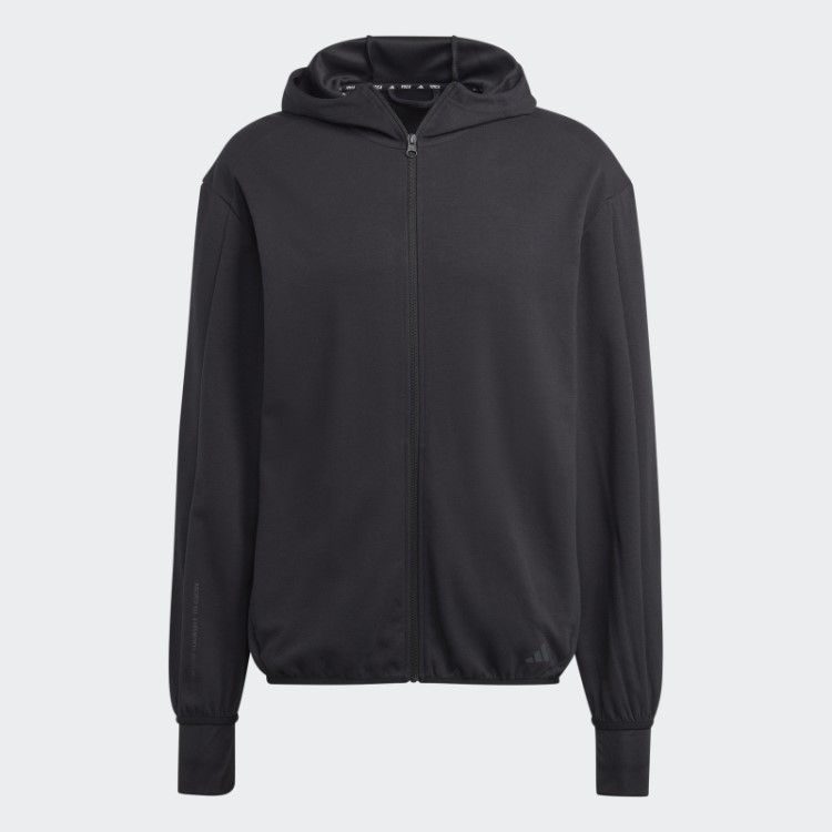 Moletom Preto Com Capuz Aeroready E Zíper Completo Para Yoga Base Adidas
