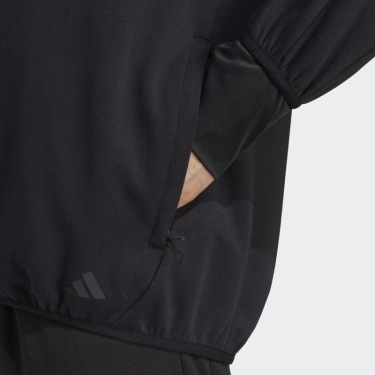 Moletom Preto Com Capuz Aeroready E Zíper Completo Para Yoga Base Adidas