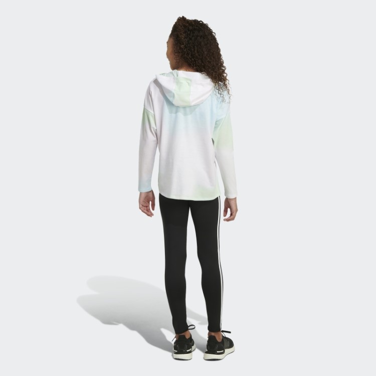 Camiseta Adidas Branca De Manga Longa Com Capuz E Bainha Curvada