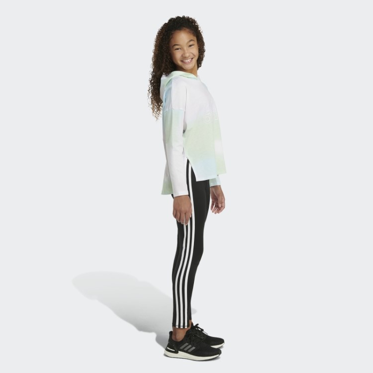 Camiseta Adidas Branca De Manga Longa Com Capuz E Bainha Curvada