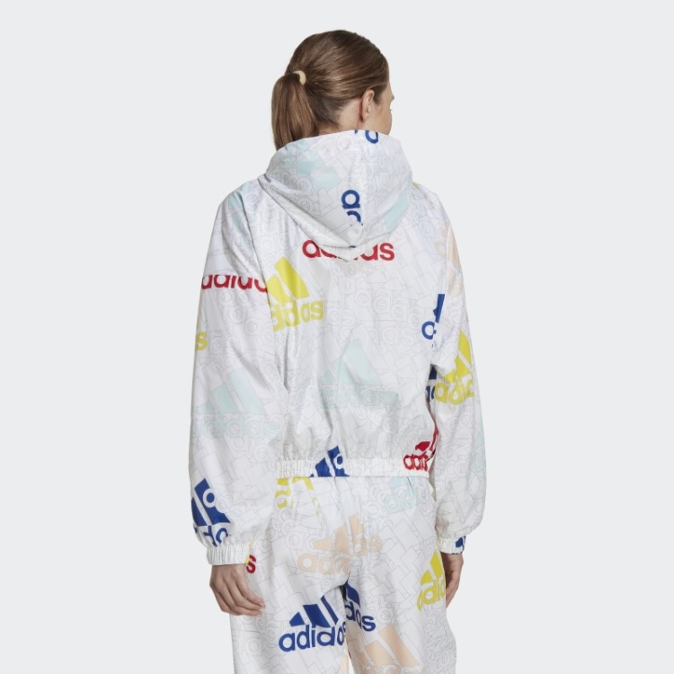 Jaqueta Corta Vento Adidas White Essentials Com Logo Multicolorido