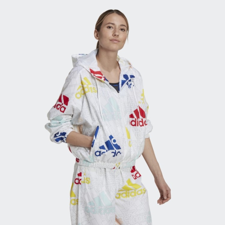 Jaqueta Corta Vento Adidas White Essentials Com Logo Multicolorido