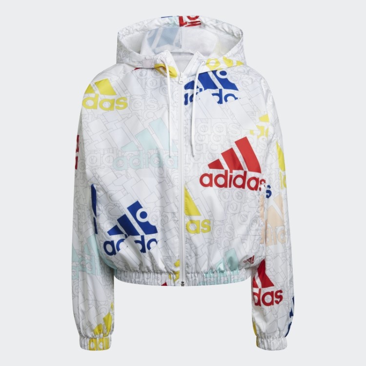 Jaqueta Corta Vento Adidas White Essentials Com Logo Multicolorido