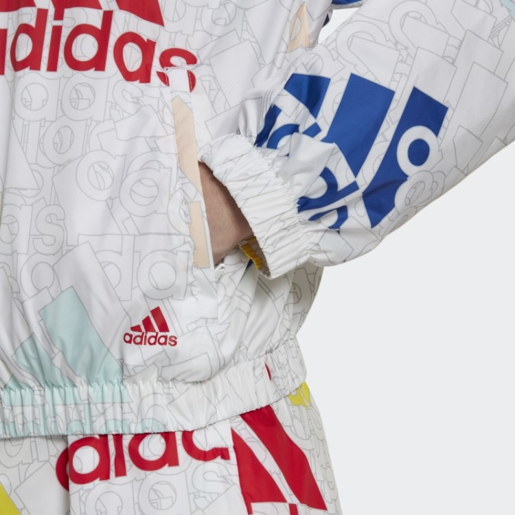 Jaqueta Corta Vento Adidas White Essentials Com Logo Multicolorido