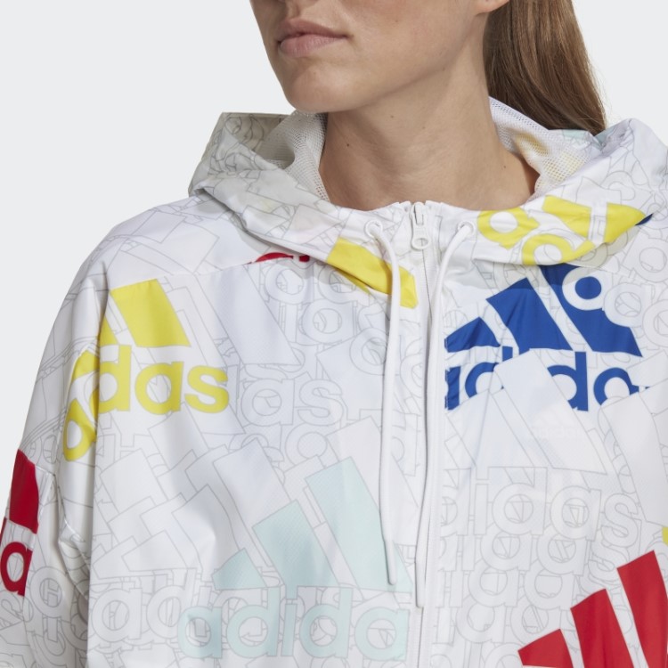 Jaqueta Corta Vento Adidas White Essentials Com Logo Multicolorido