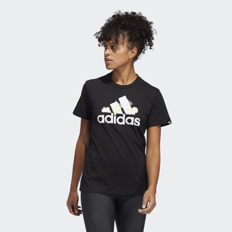 Camiseta Super-heroína Com Estampa Floral E Logo Preta Adidas