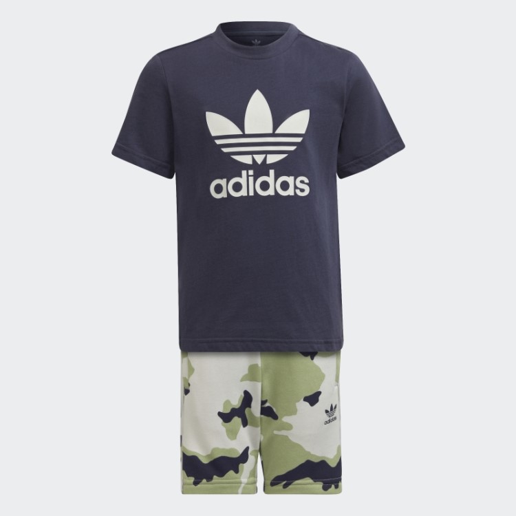 Bermuda Adidas Azul Marinho E Conjunto Camiseta