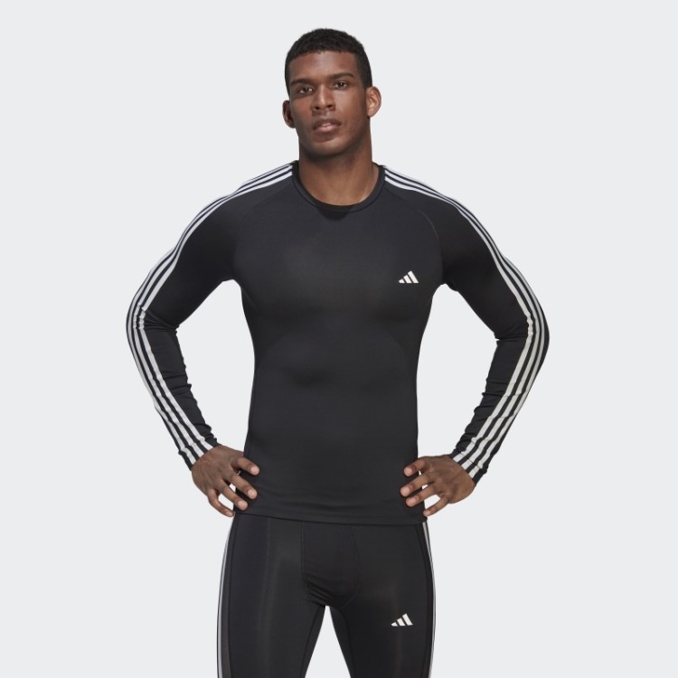 Adidas Techfit 3 Listras Camiseta Manga Longa Preta