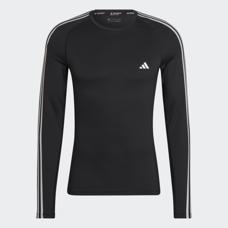 Adidas Techfit 3 Listras Camiseta Manga Longa Preta