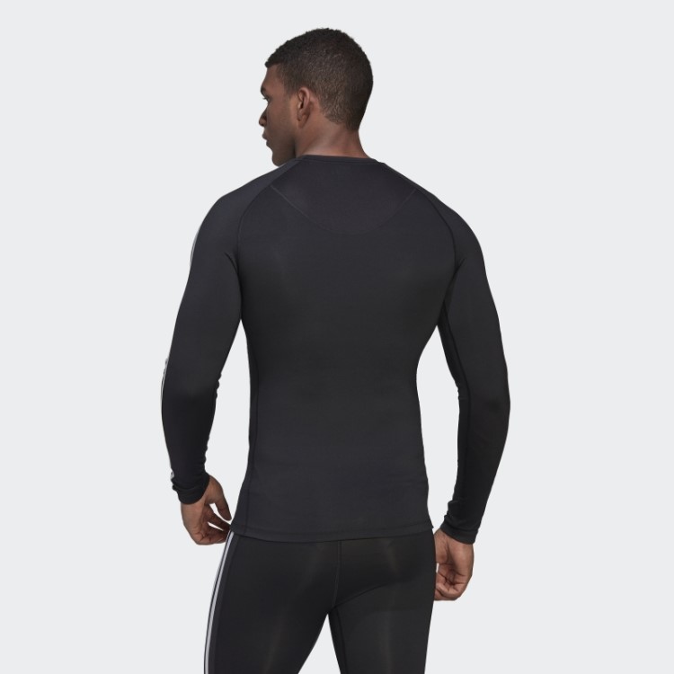 Top Preto Techfit 3 Listras Manga Longa Para Treino Adidas