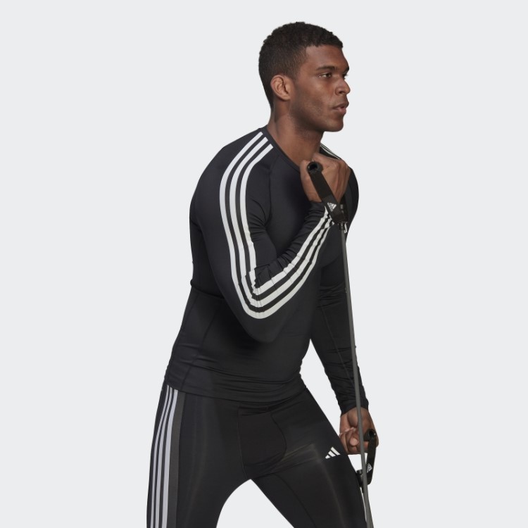 Top Preto Techfit 3 Listras Manga Longa Para Treino Adidas