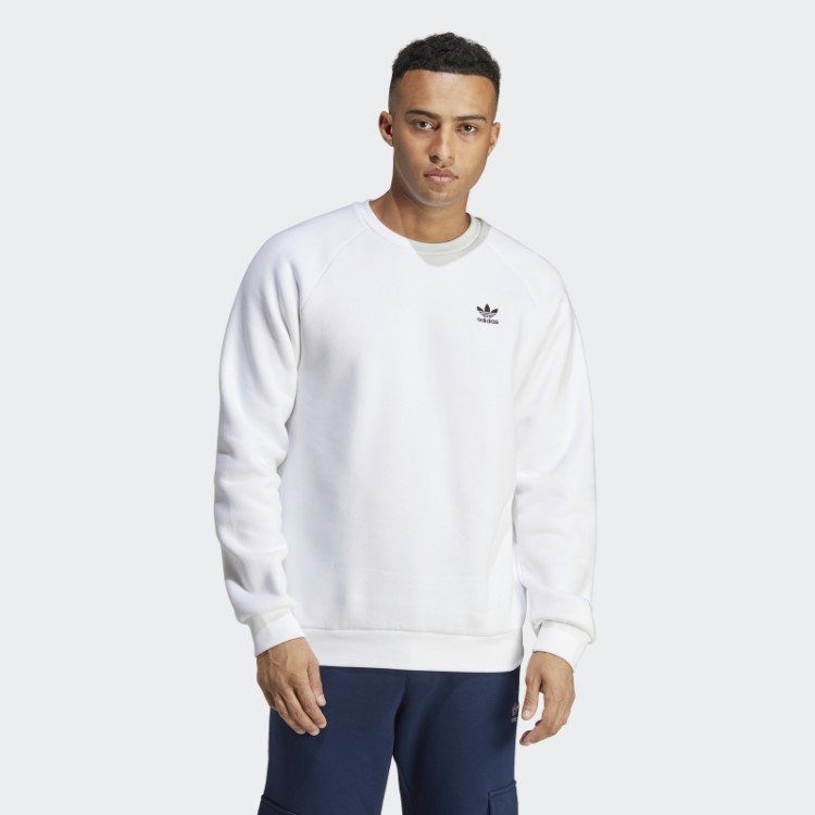 Moletom Branco Trefoil Essentials Gola Redonda Adidas Fashion