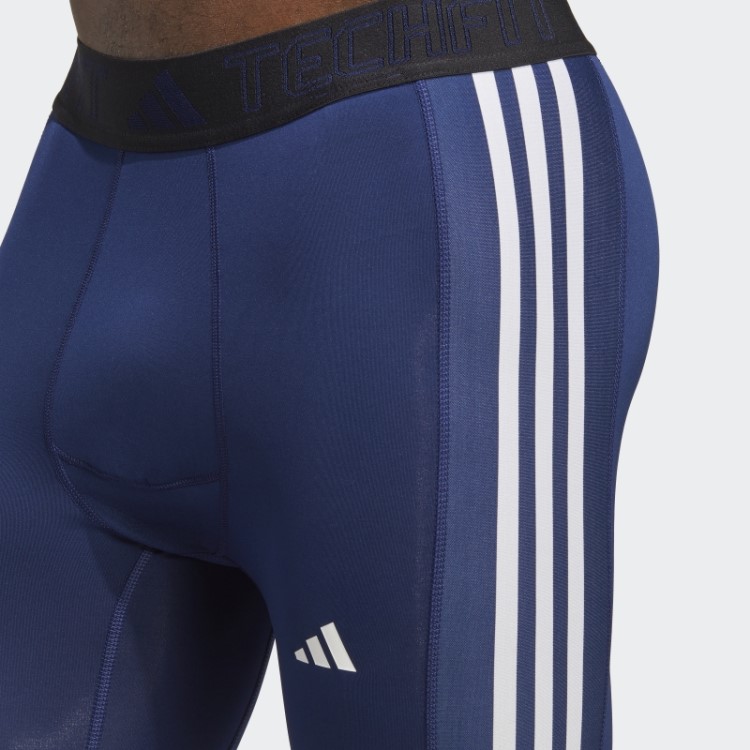 Techfit 3 Listras Calças Compridas De Treinamento Adidas Azul Escuro