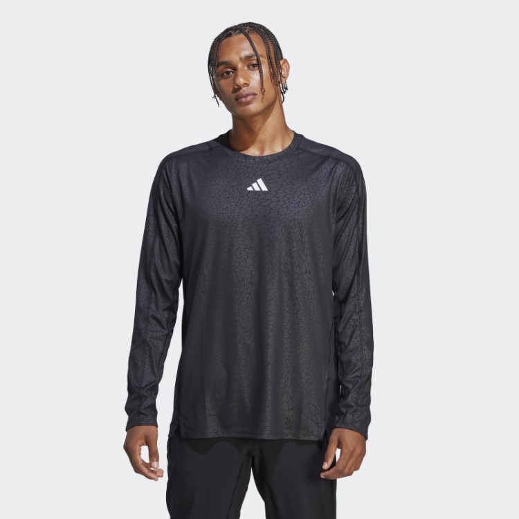 Camiseta De Manga Longa Preta Adidas Com Estampa Pu