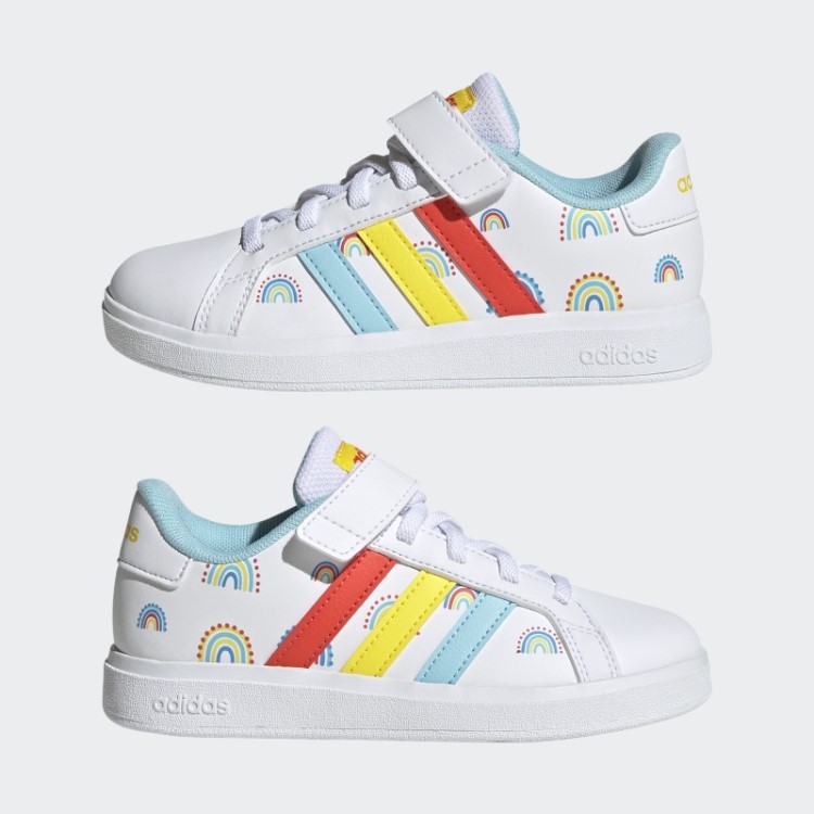 Adidas Grand Court Estilo De Vida Sustentável Sapatos Elásticos De Renda E Tira Superior Em Negrito Laranja