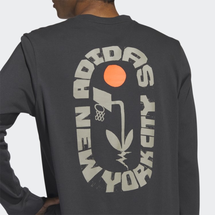 Adidas New York Camiseta Manga Longa Estampada Em Carbono