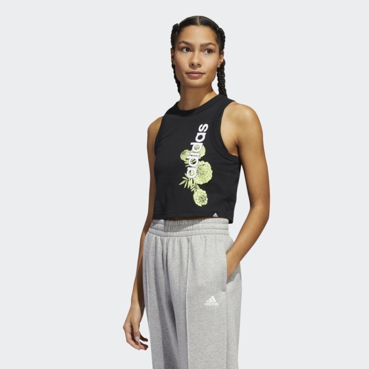 Adidas Super-heroína Estampa Floral Crop Muscle Tank Preto