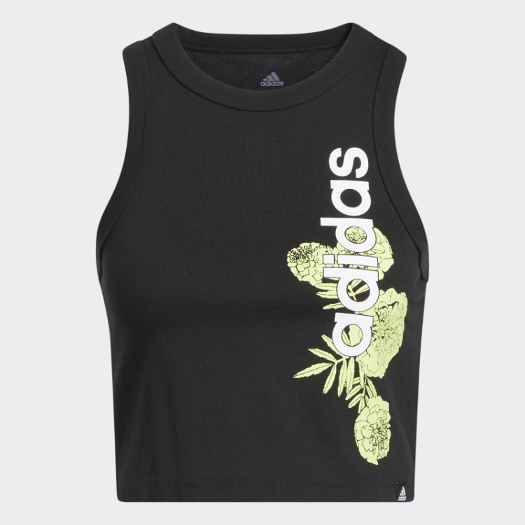 Adidas Super-heroína Estampa Floral Crop Muscle Tank Preto