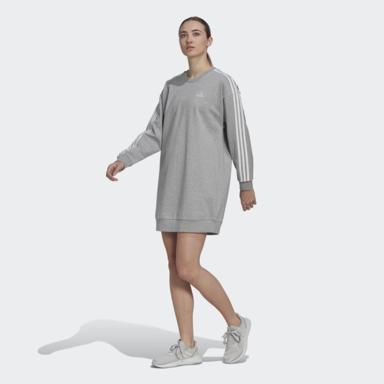 Vestido De Tripulação Cinza Médio Essencial De 3 Listras Adidas