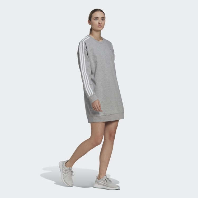 Vestido De Tripulação Cinza Médio Essencial De 3 Listras Adidas