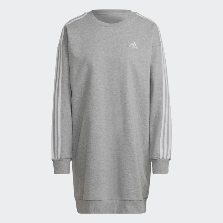 Vestido De Tripulação Cinza Médio Essencial De 3 Listras Adidas
