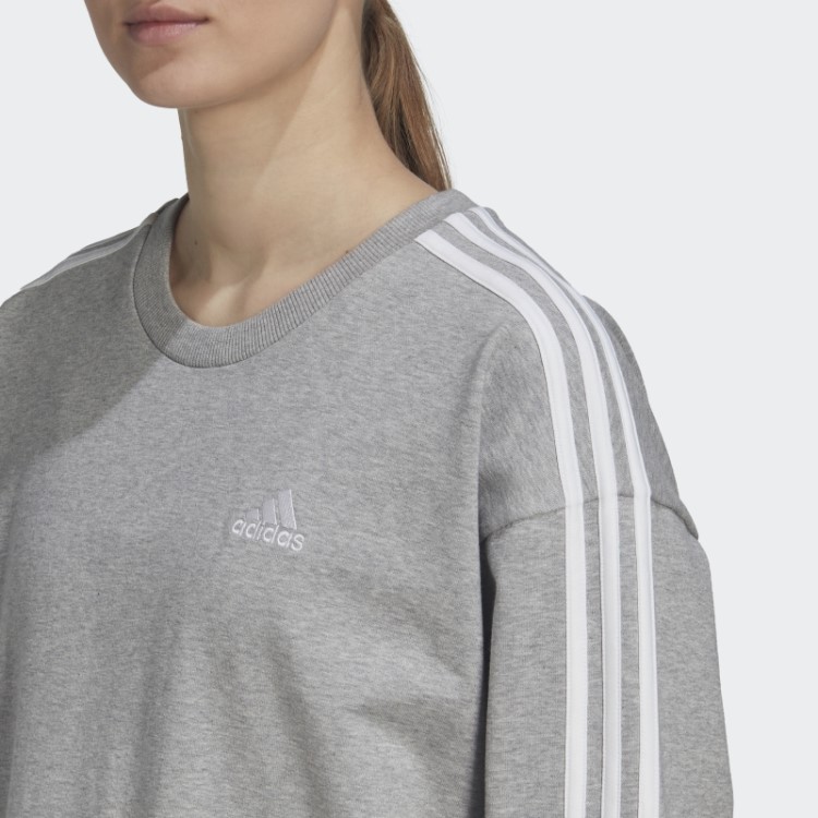 Vestido De Tripulação Cinza Médio Essencial De 3 Listras Adidas