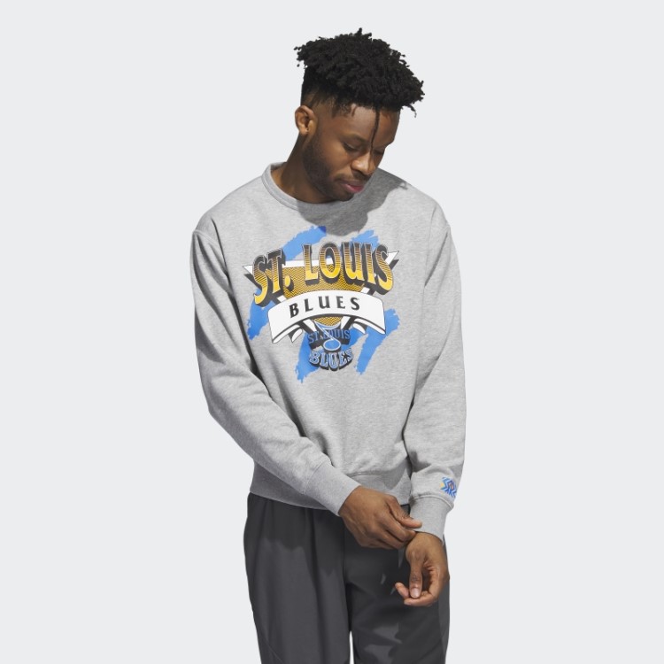 Moletom Cinza Médio Azul Vintage Crew Adidas