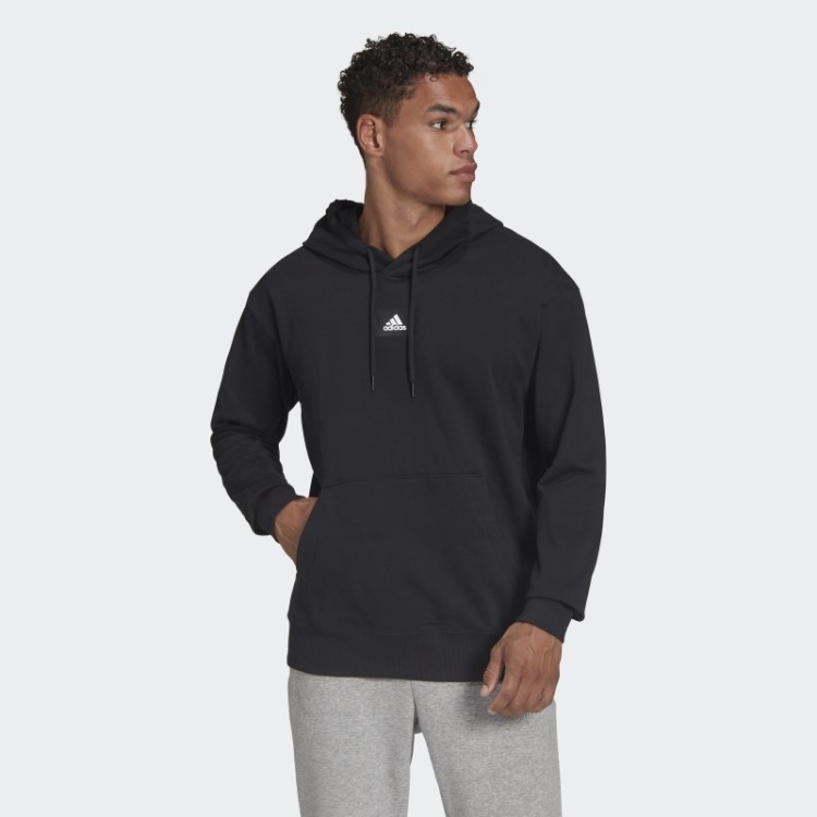 Moletom Com Capuz French Terry De Ombro Caído Adidas Essentials FeelVivid Preto