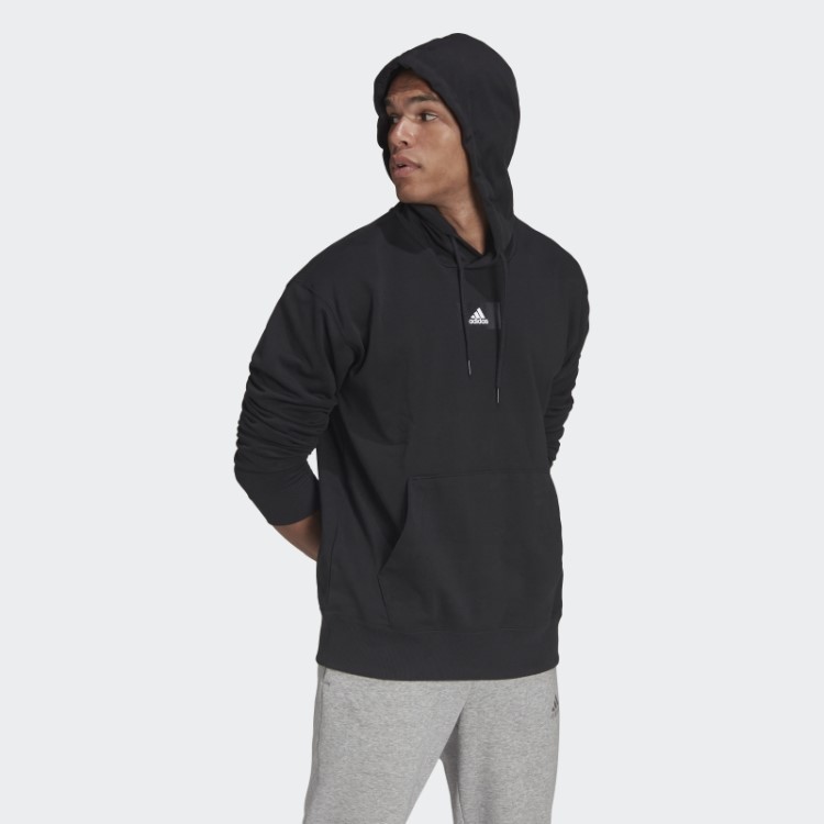 Moletom Com Capuz French Terry De Ombro Caído Adidas Essentials FeelVivid Preto
