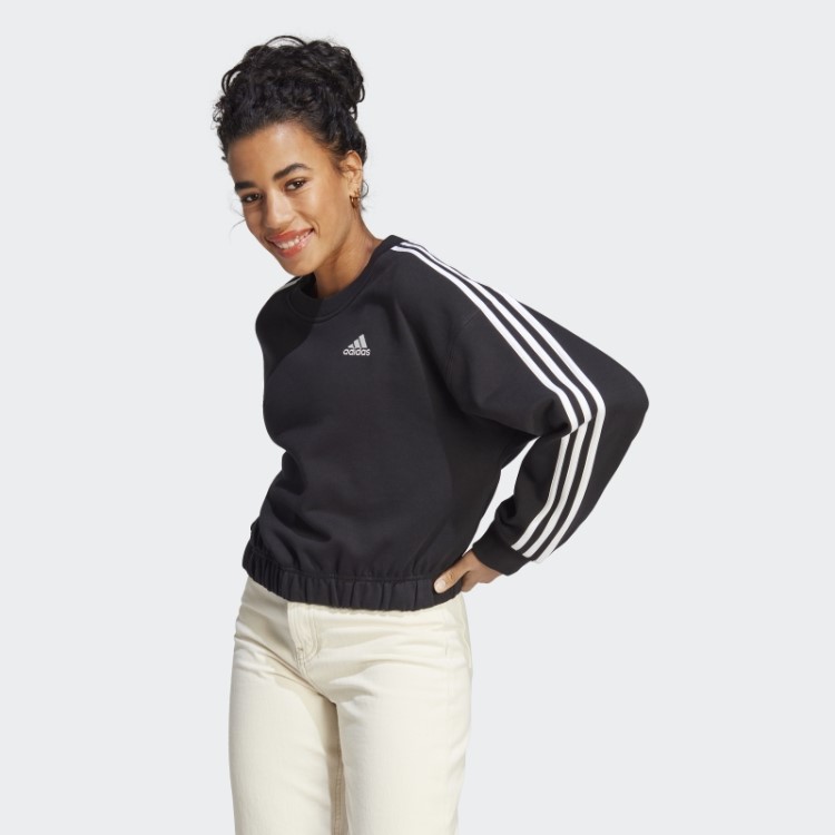 Sweatshirt Cropped Com As 3 Riscas Preta Essencial Adidas