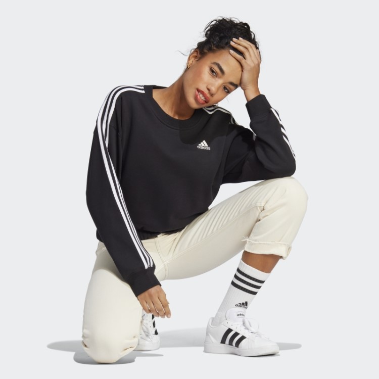 Sweatshirt Cropped Com As 3 Riscas Preta Essencial Adidas