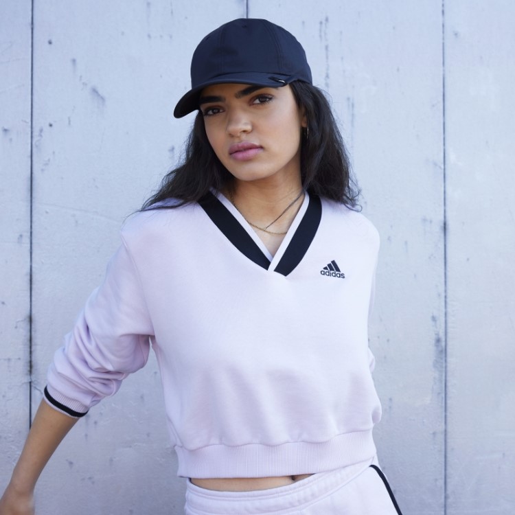 Adidas Moletom Rosa Com Decote Em Bico