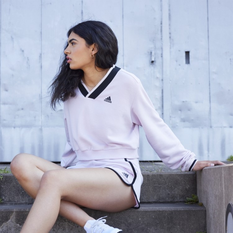 Moletom Rosa Cropped Com Decote Em V Adidas