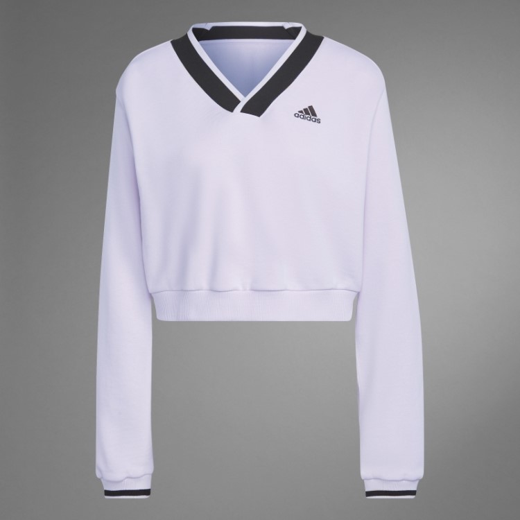 Moletom Rosa Cropped Com Decote Em V Adidas