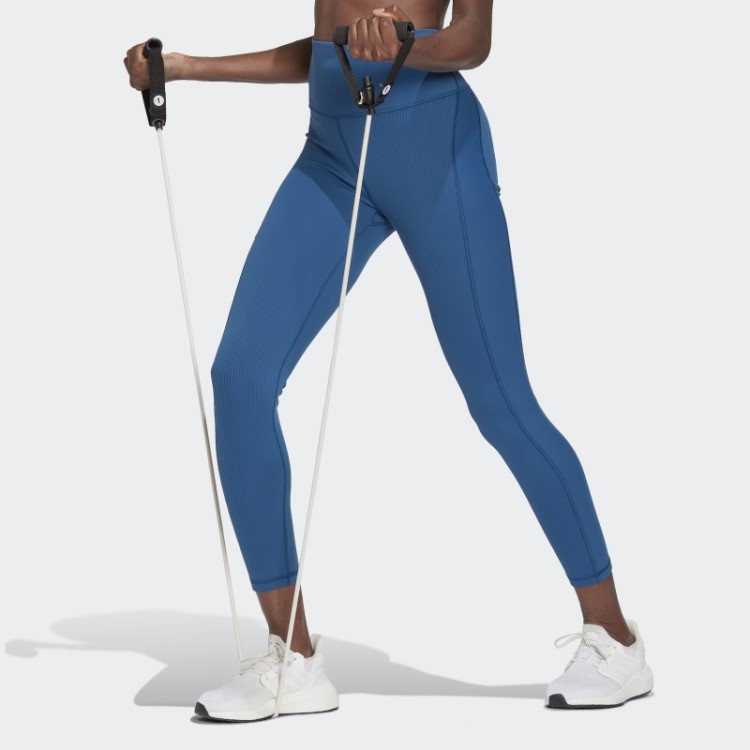 Leggings Caneladas De Cintura Super Alta De Luxo Para Estúdio De Ioga Marine Adidas