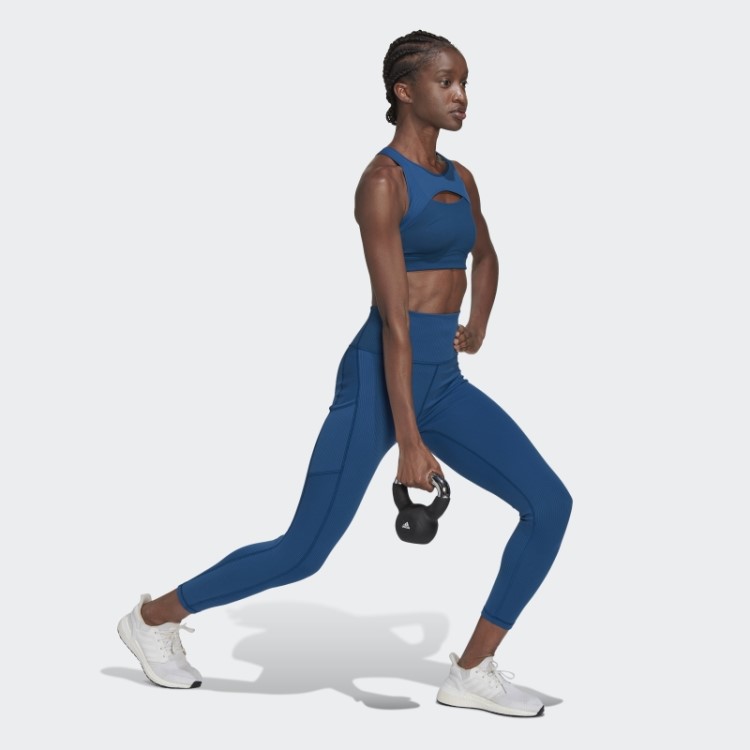 Leggings Caneladas De Cintura Super Alta De Luxo Para Estúdio De Ioga Marine Adidas