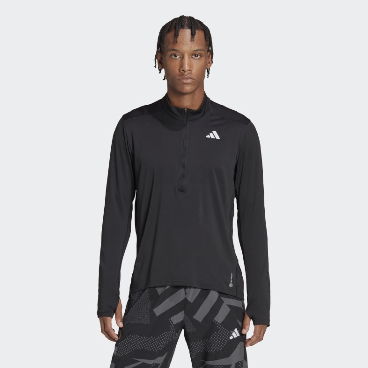 Possui A Camiseta De Manga Longa Com Zíper 1/2 Da Própria Adidas Preta